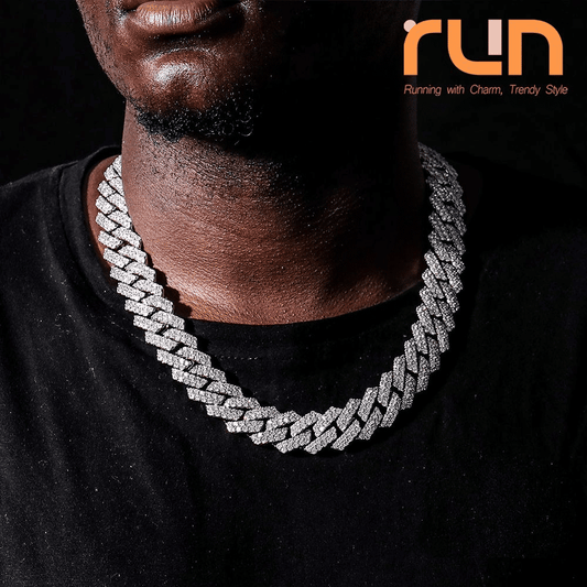Men's Iced Miami Cuban Link Chain Necklace - Prong Faux Diamond Hip Hop Silver