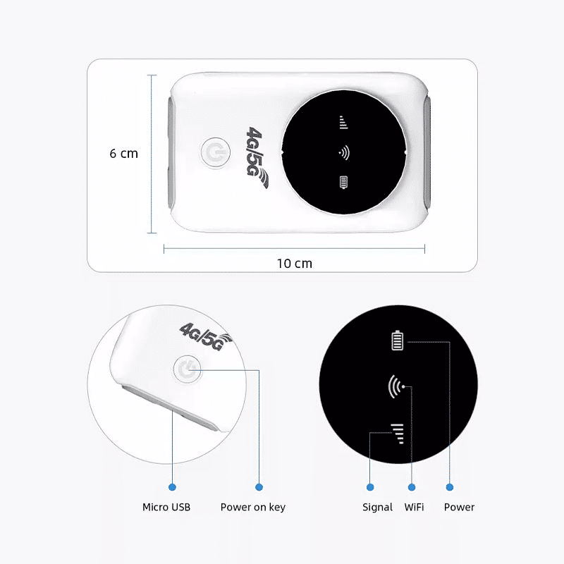 Portable 4G LTE MIFI Hotspot Router, 3200mAh Battery, 150Mbps, 10 Users