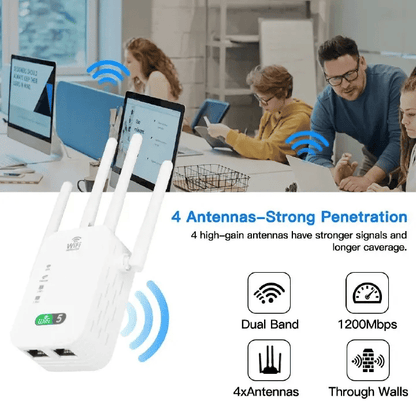 Powerful 1200Mbps Dual-Band WiFi Repeater Booster | 2.4G/5GHz Signal Extender