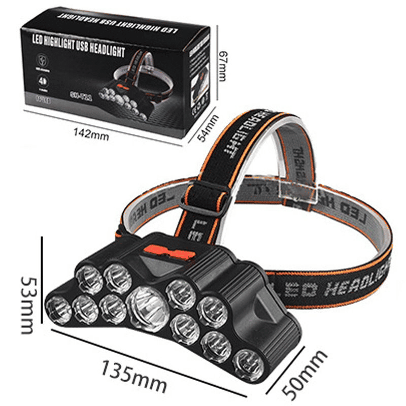 Powerful 11-LED Rechargeable Headlamp: High Lumen USB-C Headlight for Outdoor Adventures