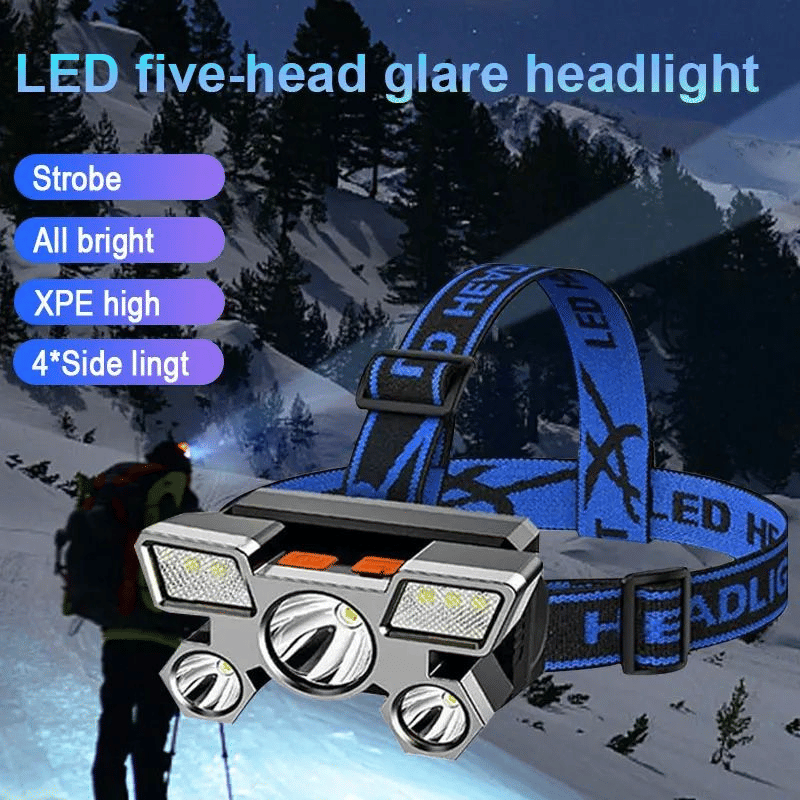 Bright 5-LED USB Rechargeable Headlamp for Outdoor Camping & Hiking Adventures