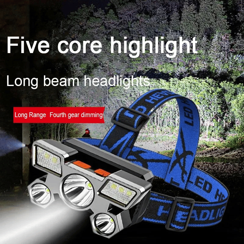 Bright 5-LED USB Rechargeable Headlamp for Outdoor Camping & Hiking Adventures
