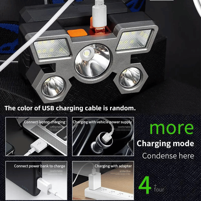 Bright 5-LED USB Rechargeable Headlamp for Outdoor Camping & Hiking Adventures