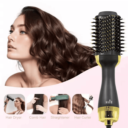 Pro One Step Hot Air Brush Volumizer: Dryer, Straightener, Curler for All Hair Types