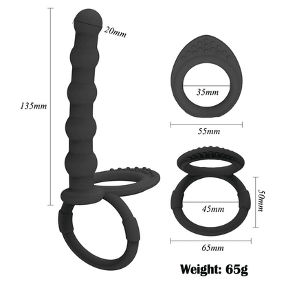 Premium Silicone Anal Beads Butt Plug with Cock Ring Strap, Dual Stimulator Dildo