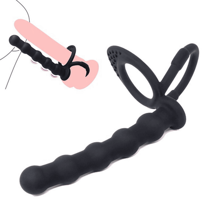 Premium Silicone Anal Beads Butt Plug with Cock Ring Strap, Dual Stimulator Dildo