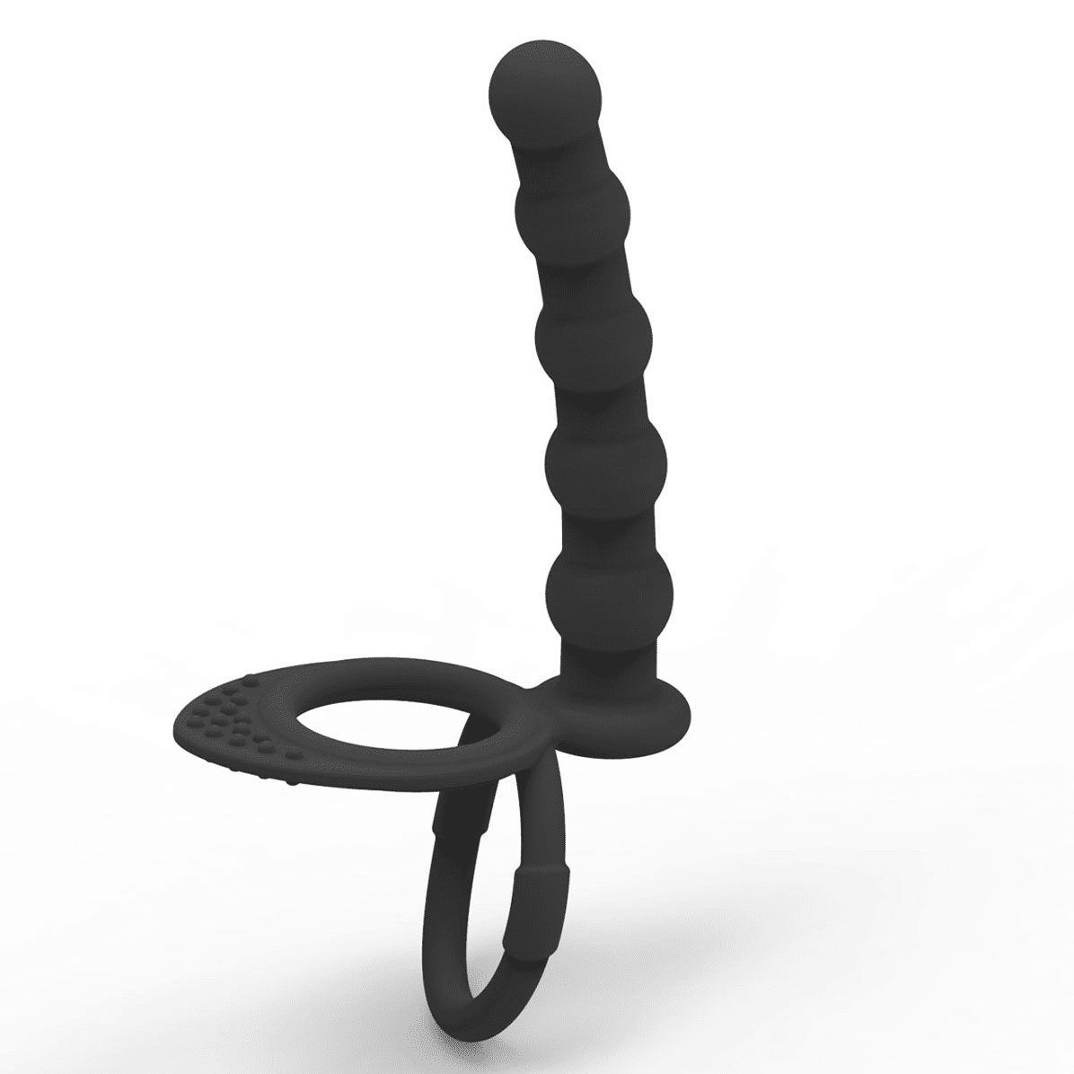 Premium Silicone Anal Beads Butt Plug with Cock Ring Strap, Dual Stimulator Dildo