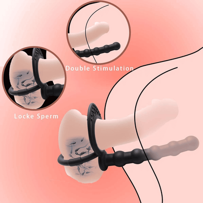 Premium Silicone Anal Beads Butt Plug with Cock Ring Strap, Dual Stimulator Dildo