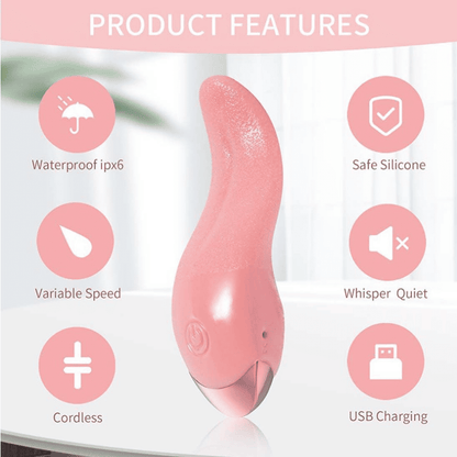 Realistic Tongue Licking Vibrator, G-Spot Clitoral Stimulator, Soft Rose Adult Sex Toy