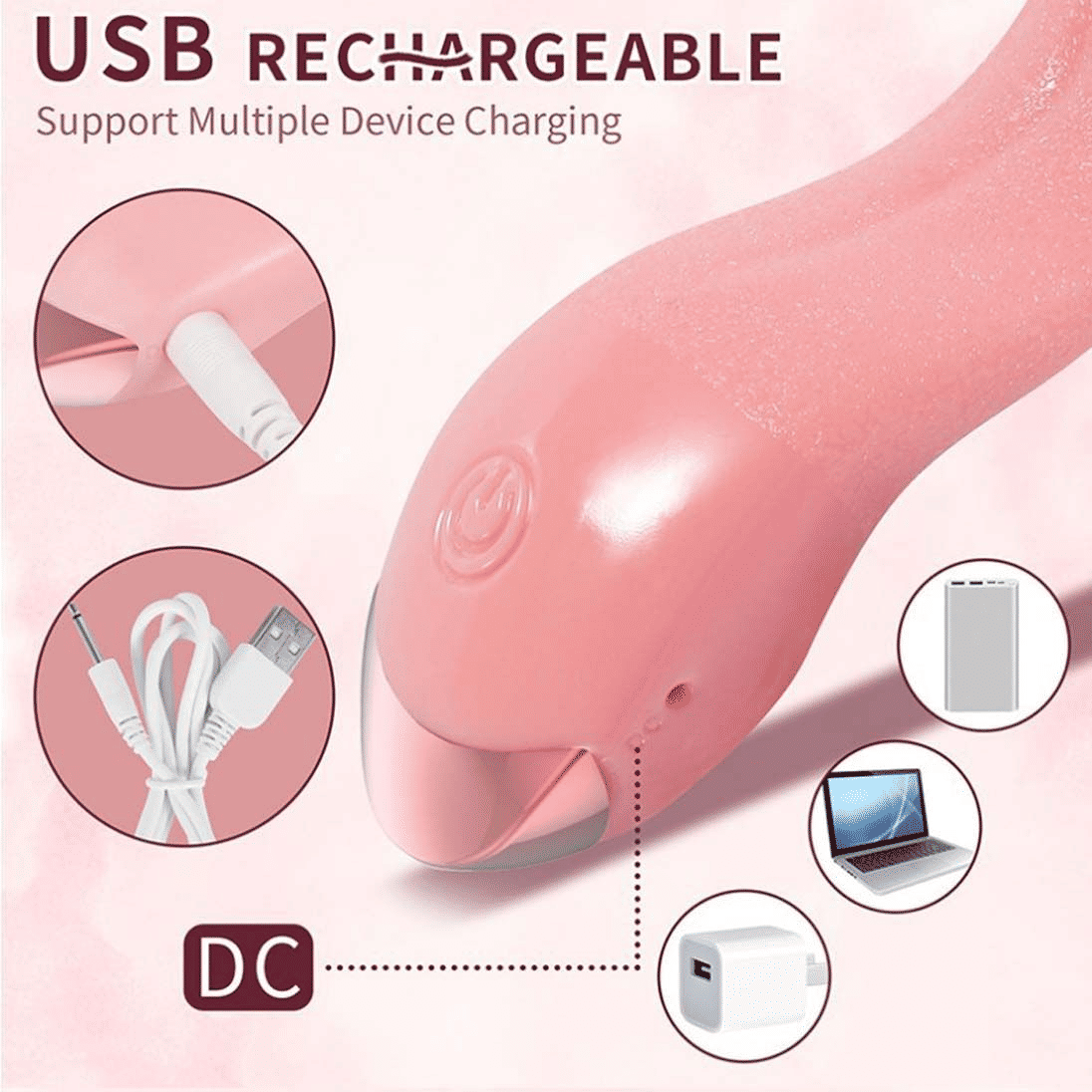 Realistic Tongue Licking Vibrator, G-Spot Clitoral Stimulator, Soft Rose Adult Sex Toy