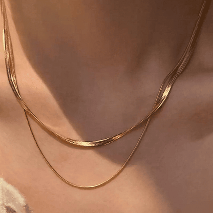 Elegant Titanium Steel Double Layered Non-Fading Women's Collarbone Necklace Set