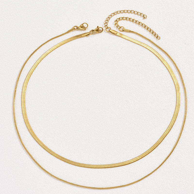 Elegant Titanium Steel Double Layered Non-Fading Women's Collarbone Necklace Set