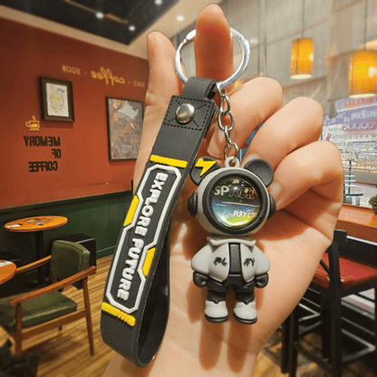 Trendy Space Man Bear Keychain - Cool Cartoon Car Keyring & Bag Charm Gift