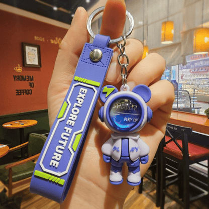 Trendy Space Man Bear Keychain - Cool Cartoon Car Keyring & Bag Charm Gift