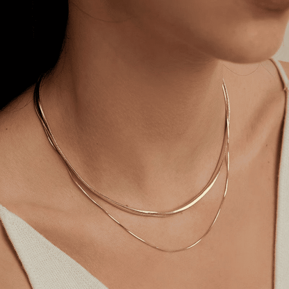 Elegant Titanium Steel Double Layered Non-Fading Women's Collarbone Necklace Set