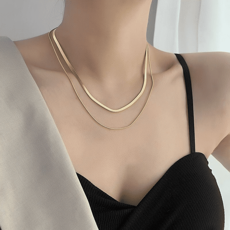 Elegant Titanium Steel Double Layered Non-Fading Women's Collarbone Necklace Set
