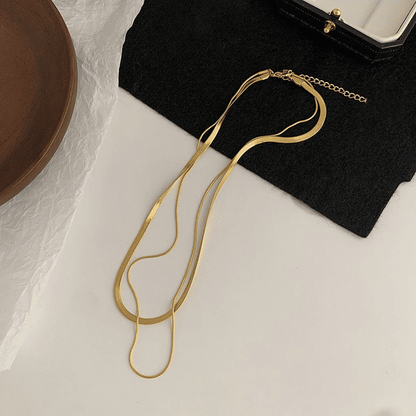 Elegant Titanium Steel Double Layered Non-Fading Women's Collarbone Necklace Set