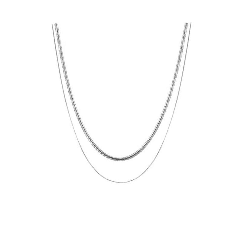 Elegant Titanium Steel Double Layered Non-Fading Women's Collarbone Necklace Set