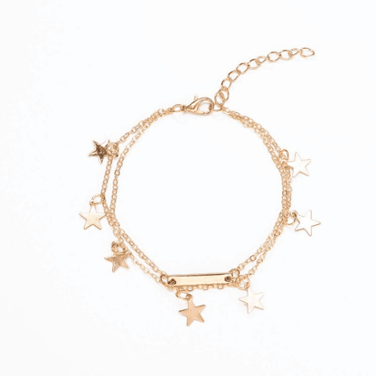 MMSHOP Women's Double-Layer Pentagram Beach Anklet Chain - Fashionable Silver Alloy