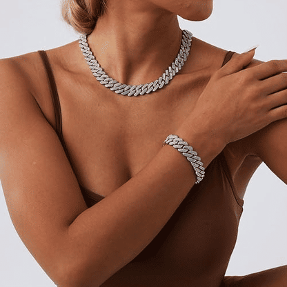 Luxury Iced Out 14mm Miami Cuban Link Chain Necklace Bracelet for Men Women