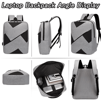 Men's Large Capacity Laptop Backpack Set with USB Charging Port