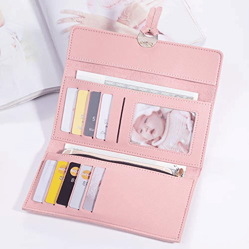 Elegant Women's Long Tri-Fold Wallet: Premium Synthetic Leather Card Holder Purse