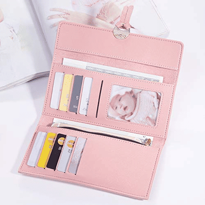 Elegant Women's Long Tri-Fold Wallet: Premium Synthetic Leather Card Holder Purse