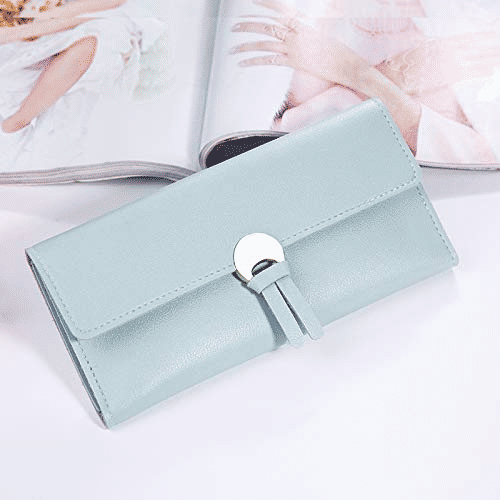 Elegant Women's Long Tri-Fold Wallet: Premium Synthetic Leather Card Holder Purse