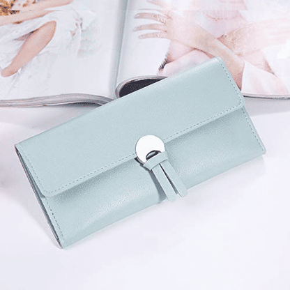 Elegant Women's Long Tri-Fold Wallet: Premium Synthetic Leather Card Holder Purse