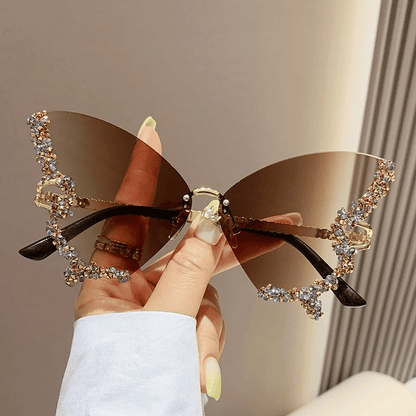 Chic Women's Butterfly Diamond Rimless Sunglasses - UV400 Personality Eyewear