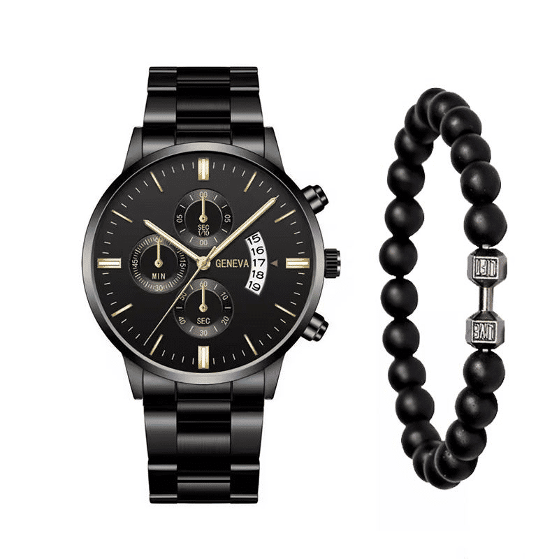 Elegant 2-Piece Men's Quartz Watch Set with Calendar & Alloy Bracelet