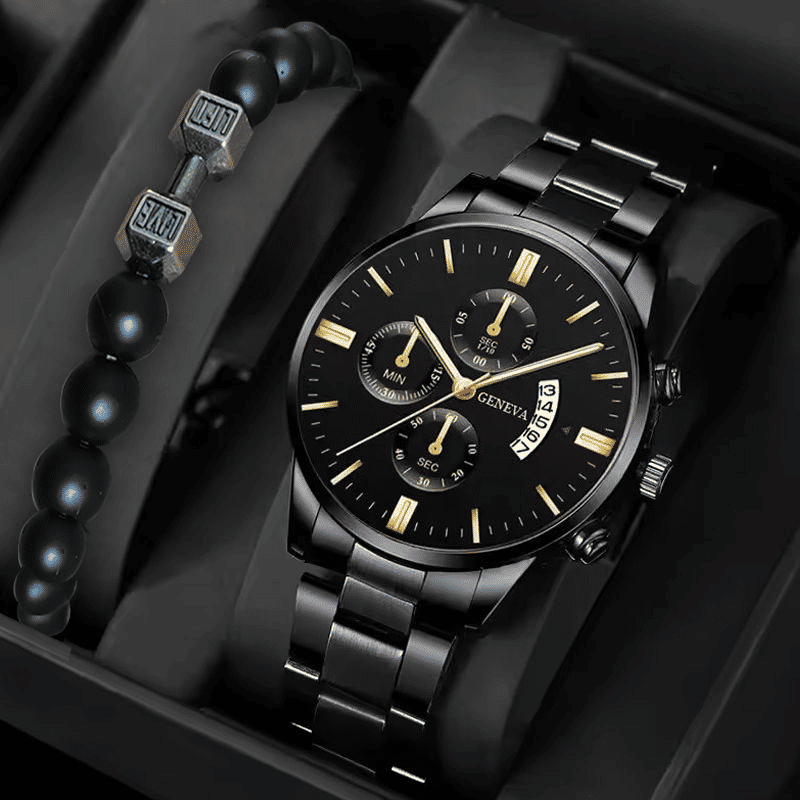 Elegant 2-Piece Men's Quartz Watch Set with Calendar & Alloy Bracelet