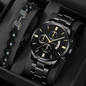 Elegant 2-Piece Men's Quartz Watch Set with Calendar & Alloy Bracelet