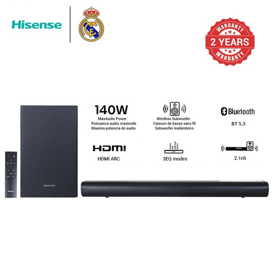 Hisense HS1800 2.1CH Soundbar with Wireless Subwoofer, Bluetooth, HDMI ARC