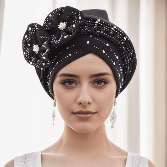 Elegant African Autogele Headtie Turban Cap - Diamond Embellished Party Headpiece