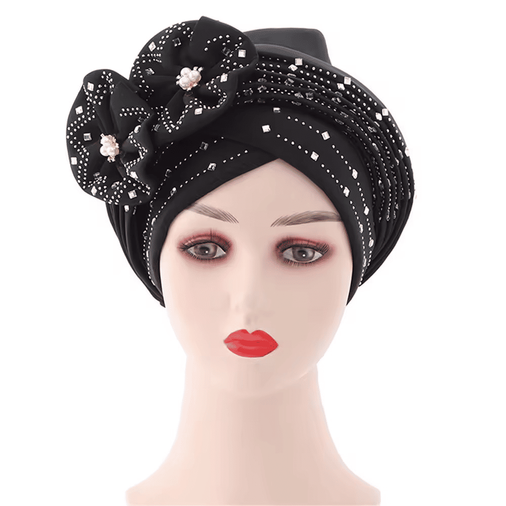 Elegant African Autogele Headtie Turban Cap - Diamond Embellished Party Headpiece