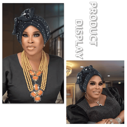 Elegant African Autogele Headtie Turban Cap - Diamond Embellished Party Headpiece