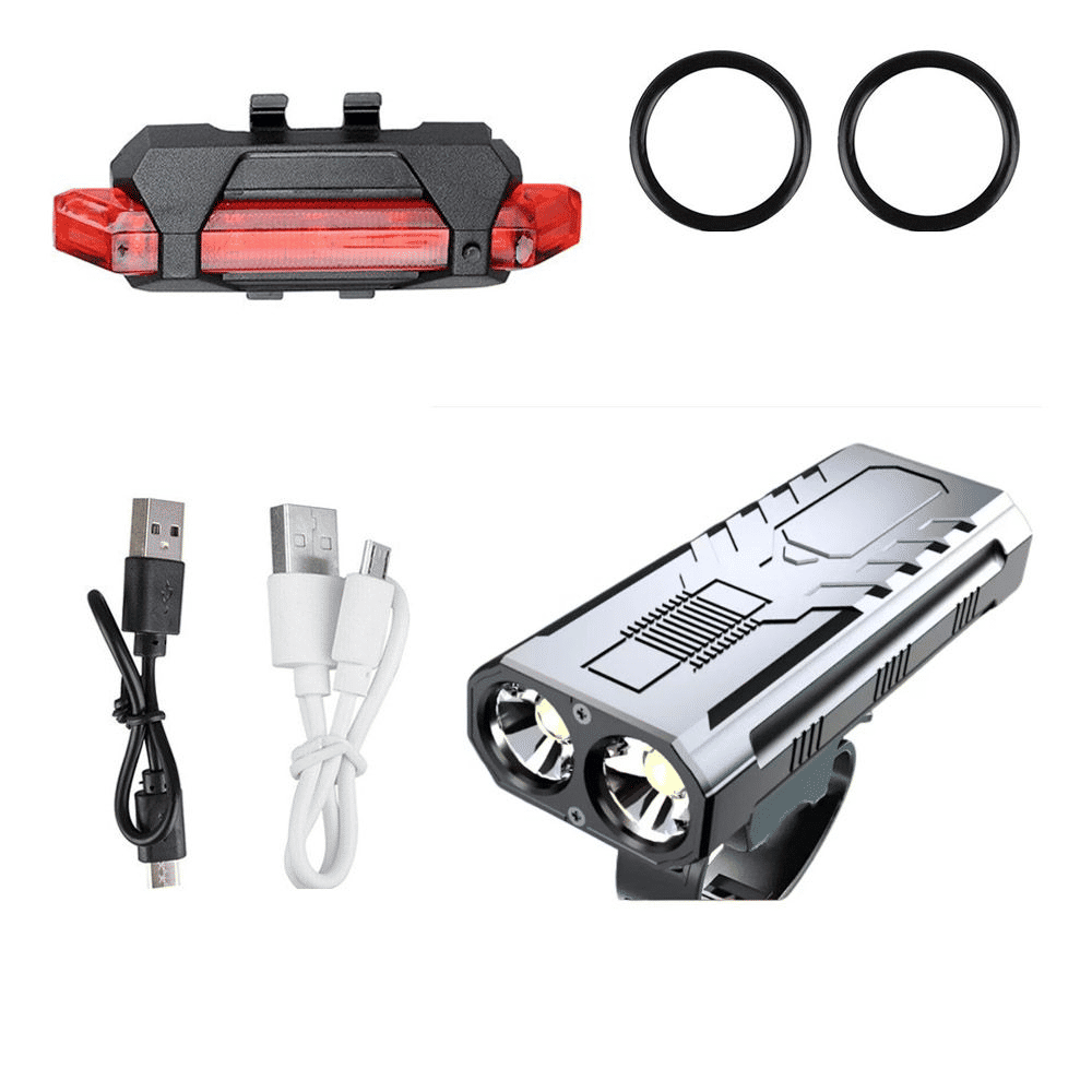 USB Rechargeable LED Bicycle Light Set - Mountain Cycle Front Headlight & Tail Lamp