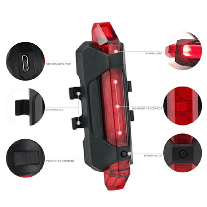 USB Rechargeable LED Bicycle Light Set - Mountain Cycle Front Headlight & Tail Lamp