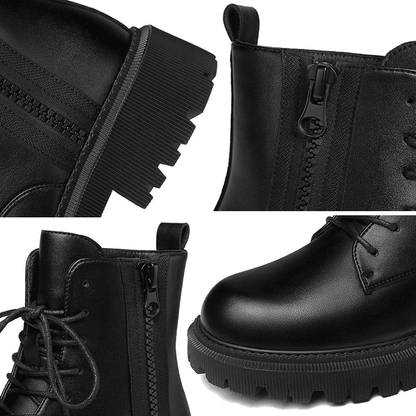 SXCHEN Women's Soft Leather Martin Ankle Boots - Thick-Soled British Combat Style