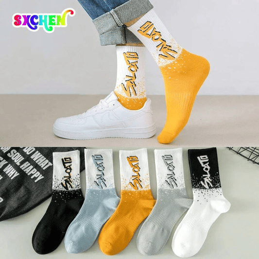 SXCHEN Men's Mid-Calf Athletic Socks: Trendy 5-Pack Cotton Blend Sports