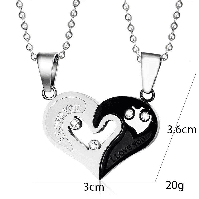 Romantic Couple Heart Pendant Necklace Set 'I Love You' Jewelry Gift