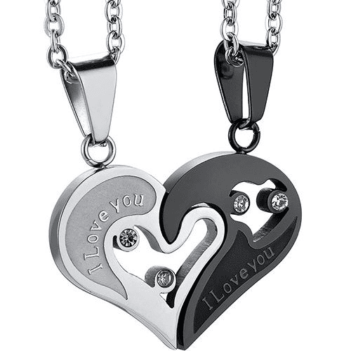 Romantic Couple Heart Pendant Necklace Set 'I Love You' Jewelry Gift