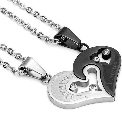 Romantic Couple Heart Pendant Necklace Set 'I Love You' Jewelry Gift