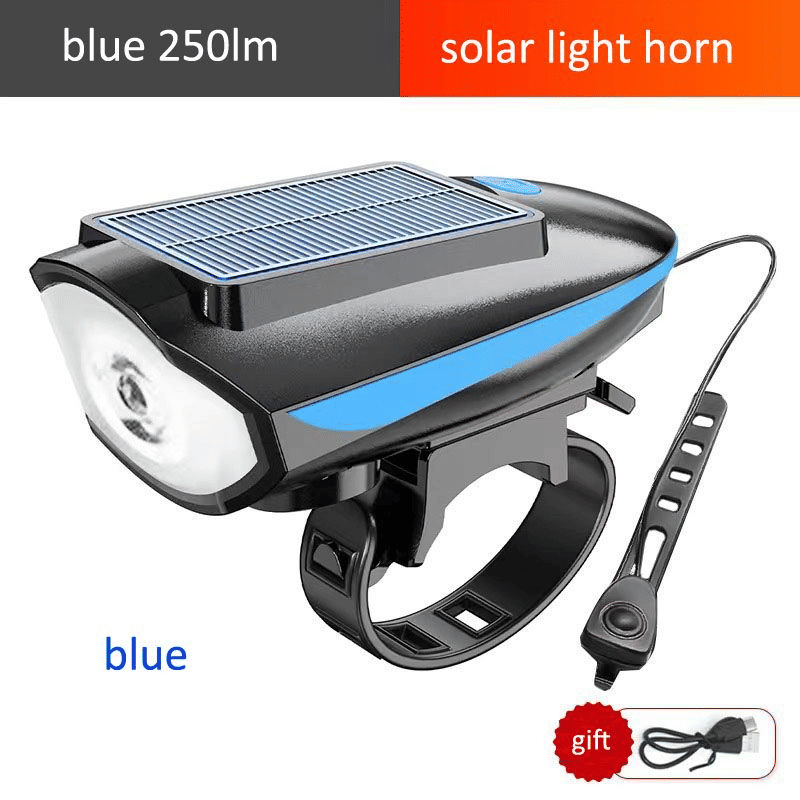 Solar USB Rechargeable LED Bike Light Set - Mountain Cycle Headlight & Taillight with Horn