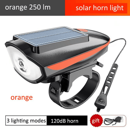 Solar USB Rechargeable LED Bike Light Set - Mountain Cycle Headlight & Taillight with Horn