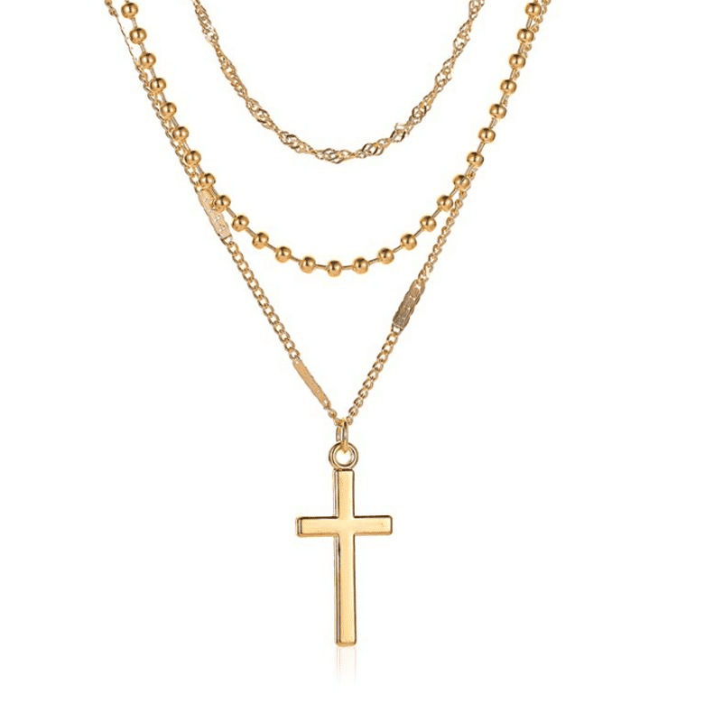 Elegant Gold-Plated Multi-Layer Cross Necklace for Women - Trendy Clavicle Chain