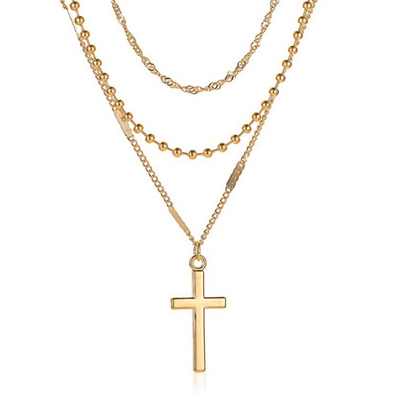 Elegant Gold-Plated Multi-Layer Cross Necklace for Women - Trendy Clavicle Chain