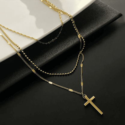 Elegant Gold-Plated Multi-Layer Cross Necklace for Women - Trendy Clavicle Chain
