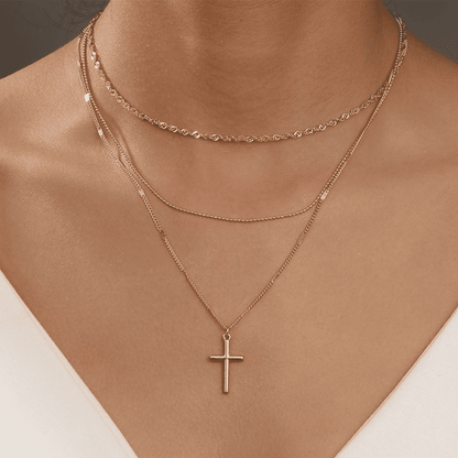 Elegant Gold-Plated Multi-Layer Cross Necklace for Women - Trendy Clavicle Chain